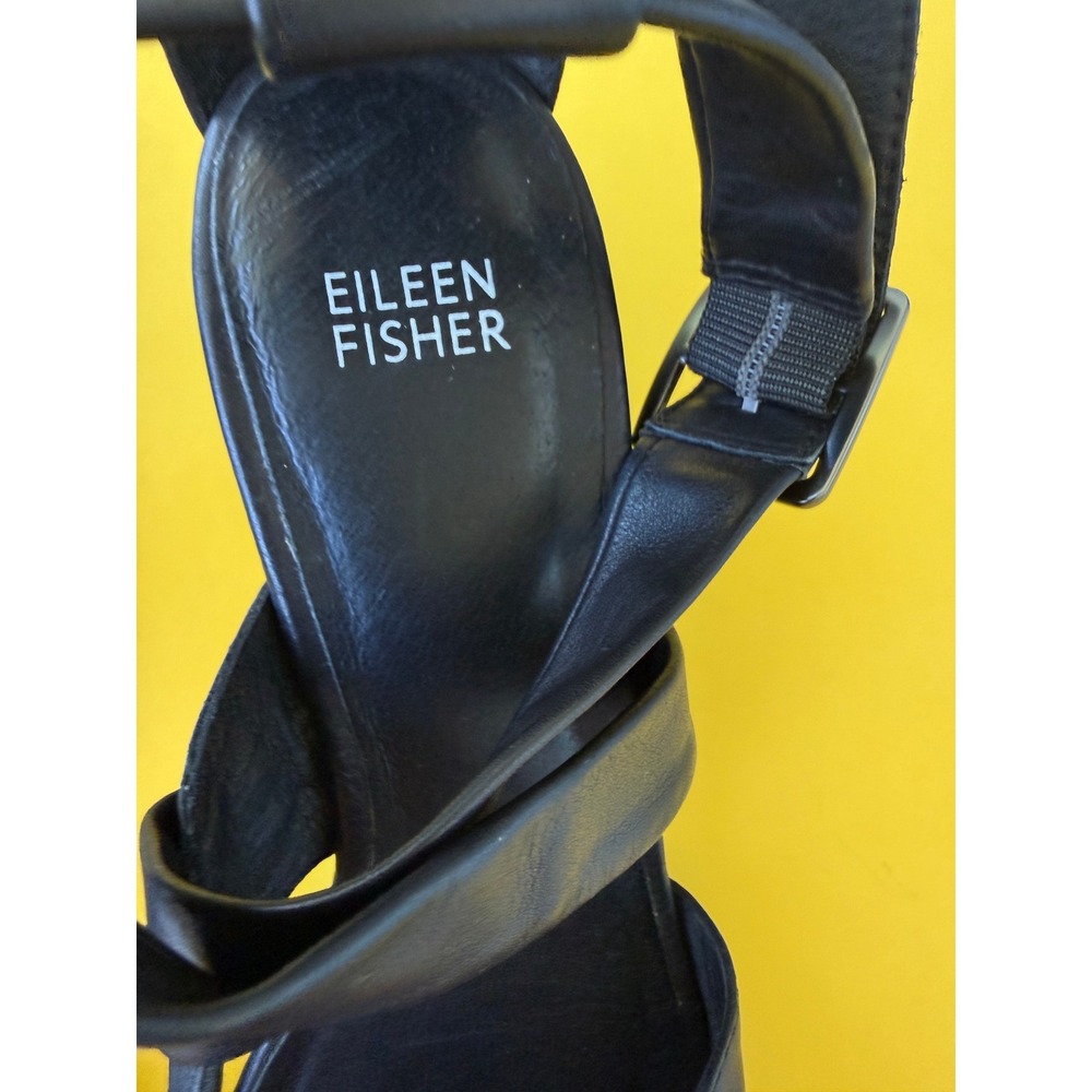 Eileen Fisher Black Leather Strappy Block Heel Sandals Vero Cuoio Italian 8.5 - Picture 4 of 8
